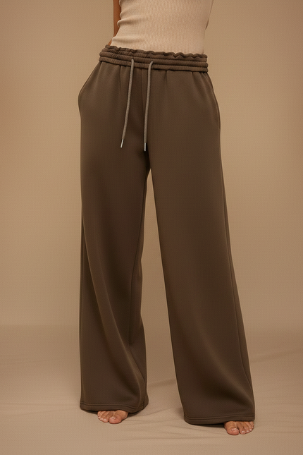 Pantalon Marron Ample Fluide Taille Élastique Décontracté - Molleton - vue 3