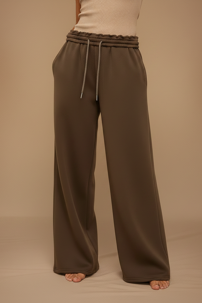 Pantalon Marron Ample Fluide Taille Élastique Décontracté - Molleton - vue 3