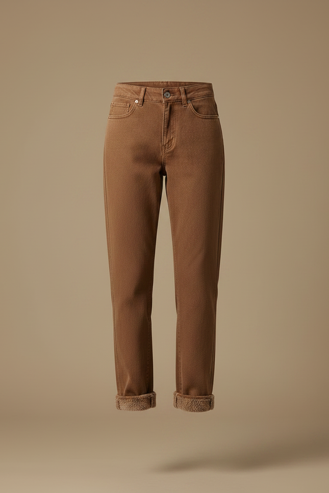 Pantalon Marron Doublé Polaire Ample Confortable Femme - Jean - vue 3