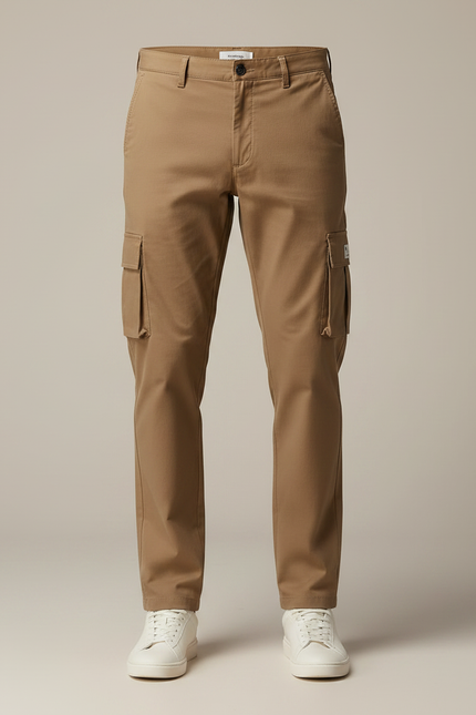 Pantalon Marron Cargo Droit Décontracté Homme Coton - Kaki - vue 3