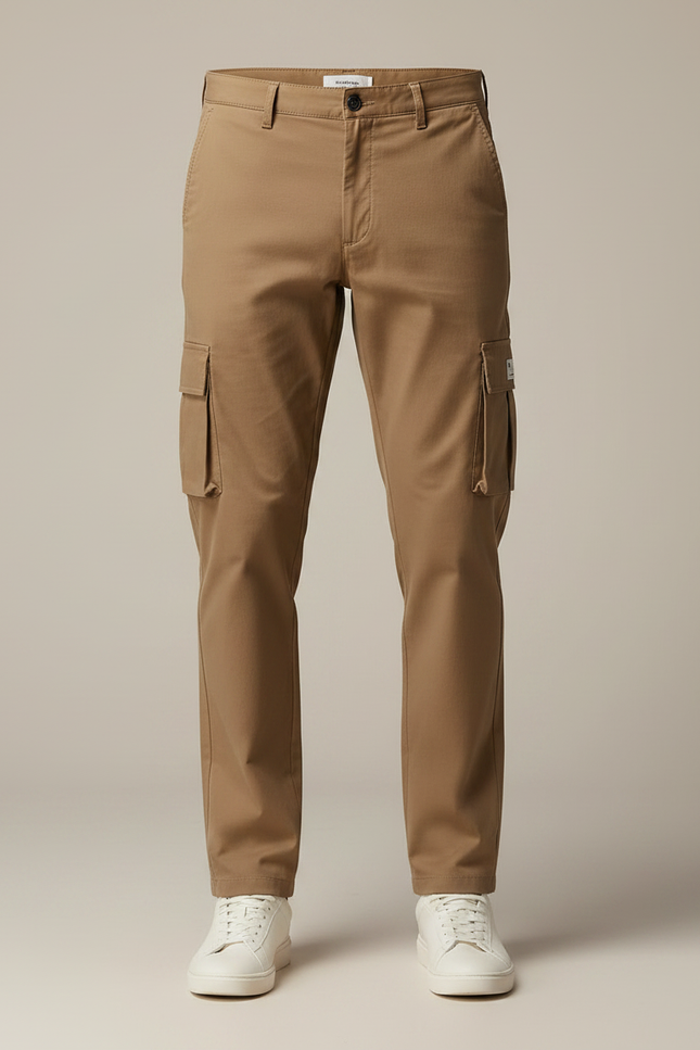 Pantalon Marron Cargo Droit Décontracté Homme Coton - Kaki - vue 3