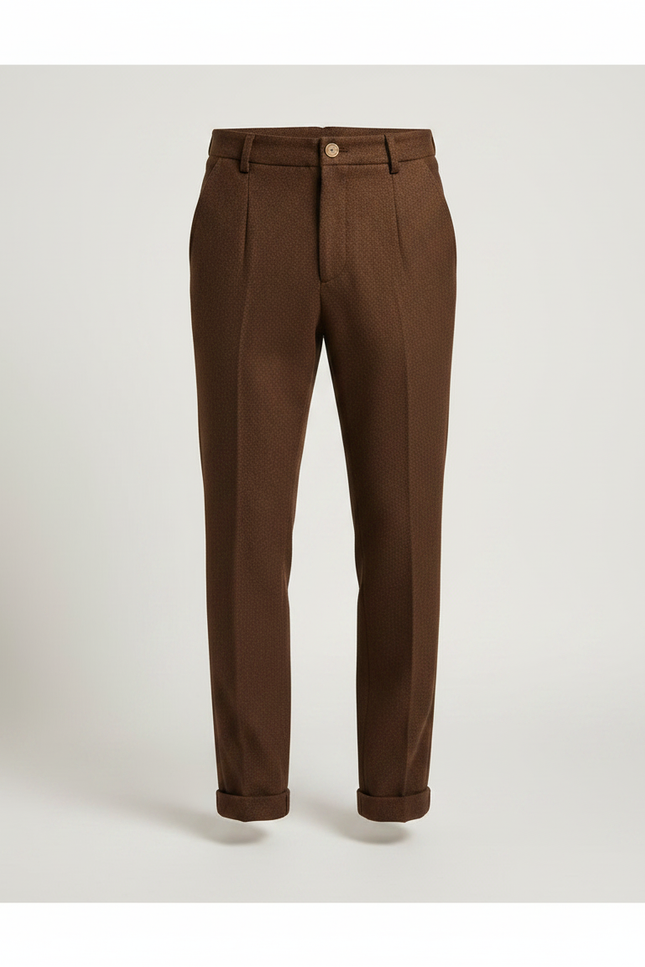 Pantalon Marron Laine Plissé Droit Formel Élégant Homme - Tweed - vue 3