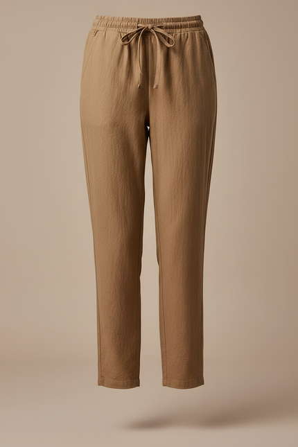 Pantalon Marron Cordon Lin Décontracté Femme - vue 3