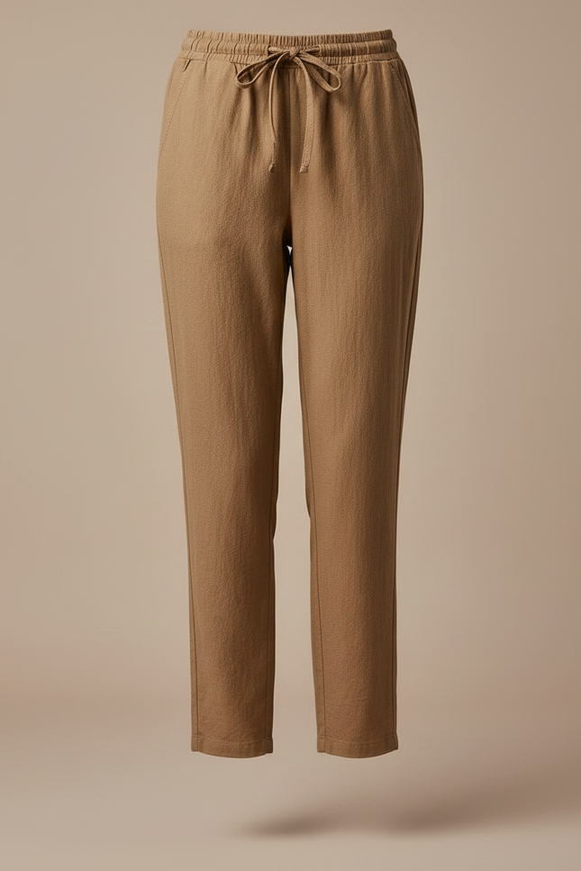 Pantalon Marron Cordon Lin Décontracté Femme - vue 3