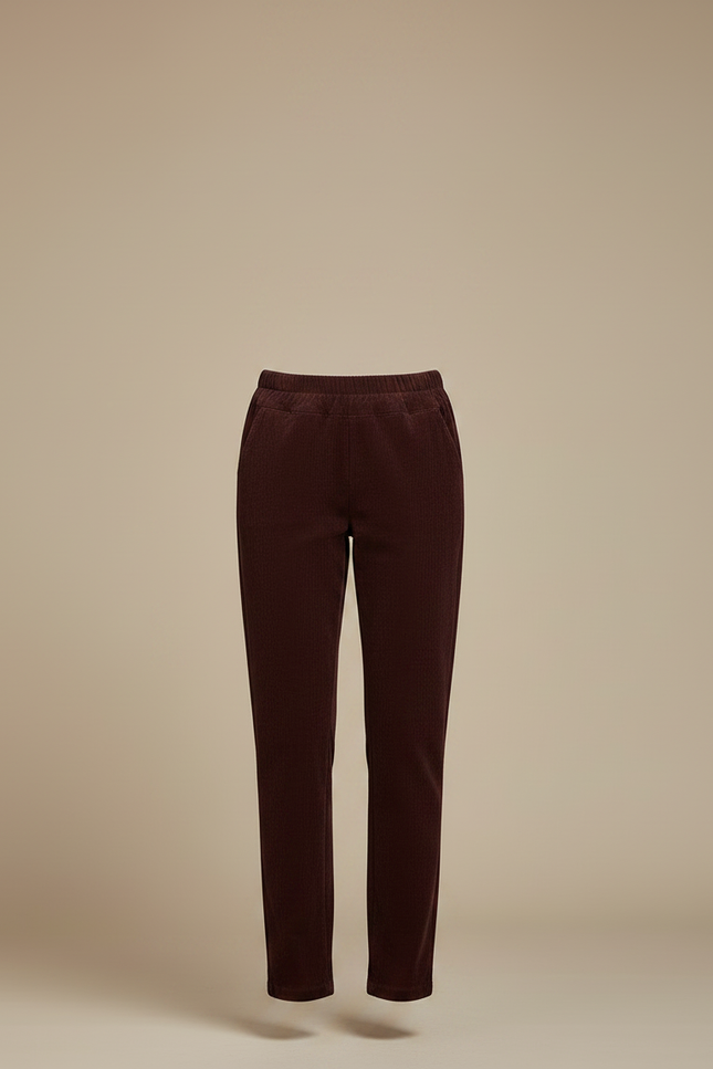 Pantalon Marron Côtelé Slim Taille Haute Femme - Cordé - vue 3