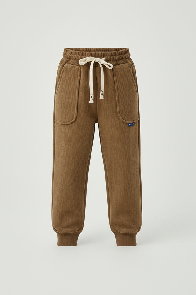 Pantalon Marron Côtelé Ample Décontracté Élastiqué Enfant - Cordé - vue 3