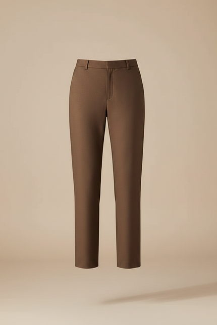 Pantalon Marron Coupe Droite Taille Haute Élégant - Gabardine - vue 3