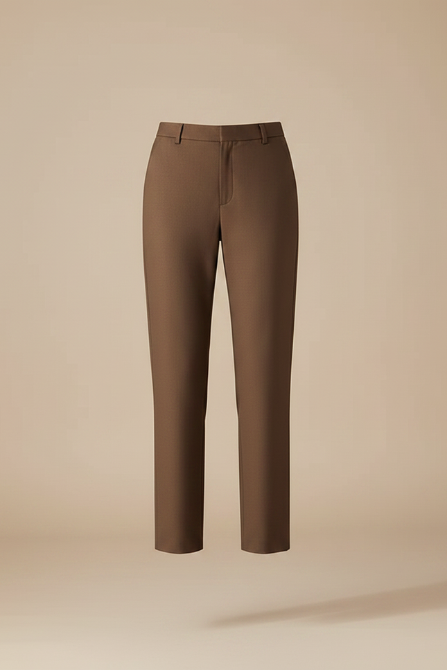 Pantalon Marron Coupe Droite Taille Haute Élégant - Gabardine - vue 3
