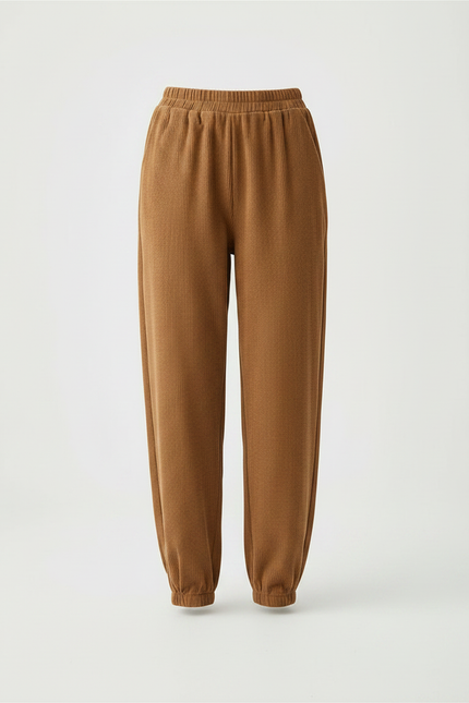 Pantalon Marron Côtelé Ample Élastiqué Décontracté Femme - Cordé - vue 3