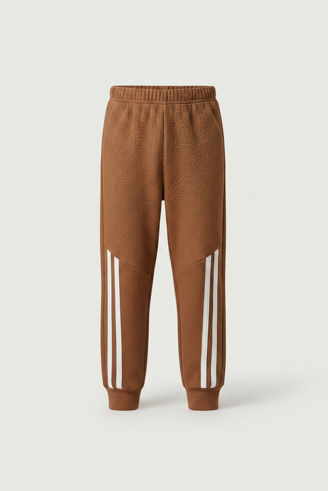 Pantalon Marron Gaufre Sportif Rayures Blanches Enfant - Molleton - vue 3