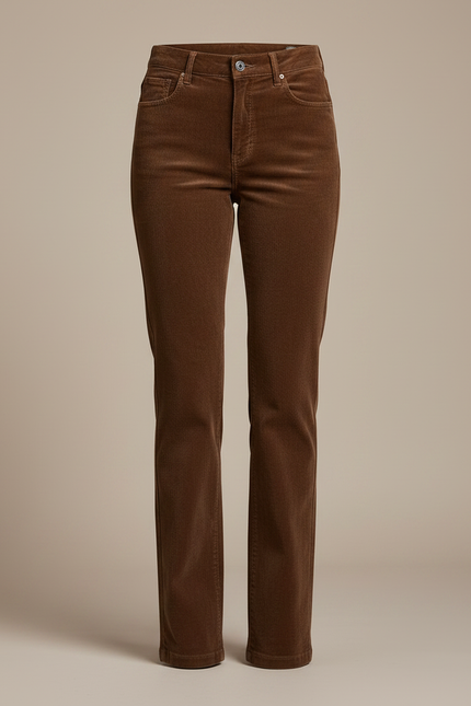 Pantalon Marron Côtelé Droit Taille Haute Casual - Cordé - vue 3