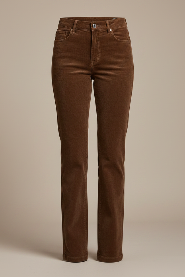 Pantalon Marron Côtelé Droit Taille Haute Casual - Cordé - vue 3