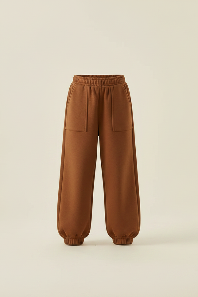 Pantalon Marron Ample Coton Élastique Enfant Confortable - Molleton - vue 3