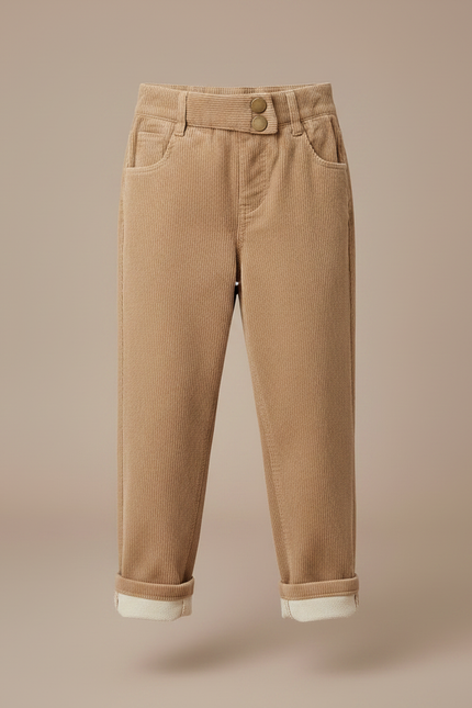 Pantalon Marron Côtelé Doublé Chaud Enfant - Camel Cordé - vue 3