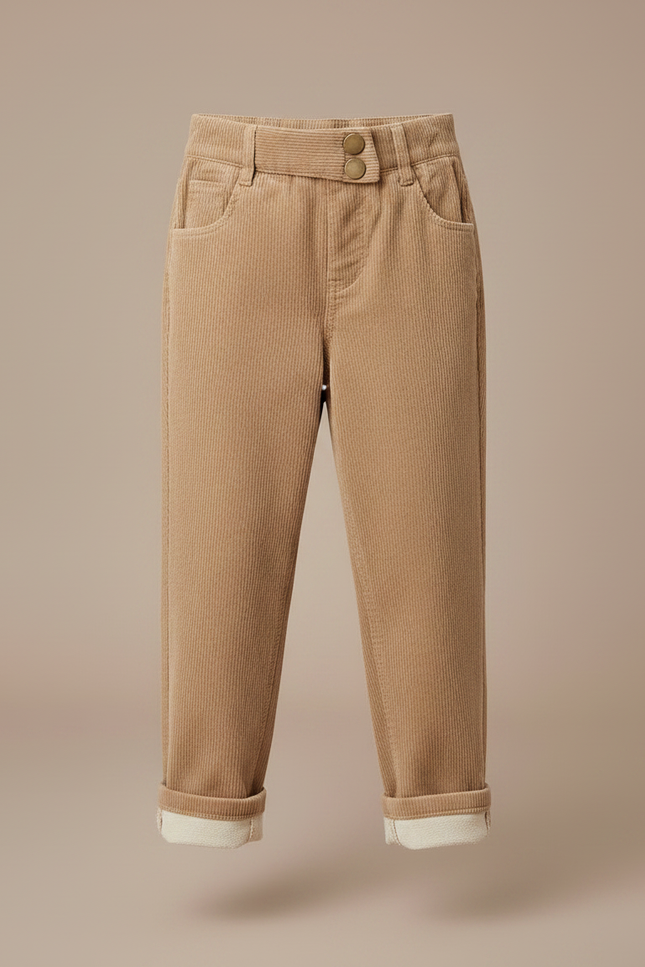 Pantalon Marron Côtelé Doublé Chaud Enfant - Camel Cordé - vue 3