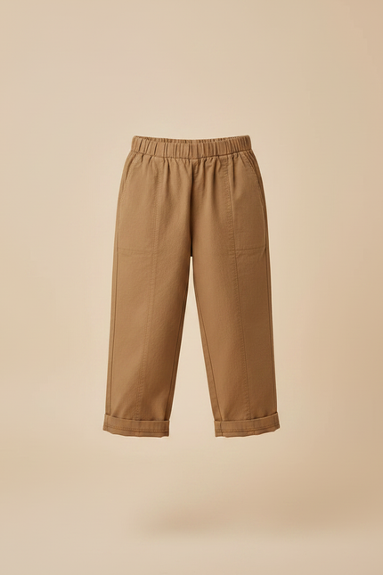 Pantalon Marron Coton Ample Élastique Enfant Décontracté Plié - vue 3