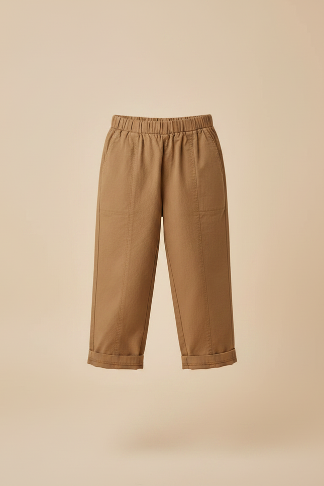 Pantalon Marron Coton Ample Élastique Enfant Décontracté Plié - vue 3