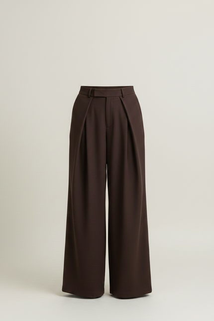 Pantalon Marron Plissé Ample Fluide Élégant Femme - Polyester - vue 3