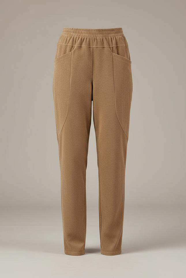 Pantalon Marron Côtelé Droit Décontracté Femme Hiver - Camel Cordé - vue 3