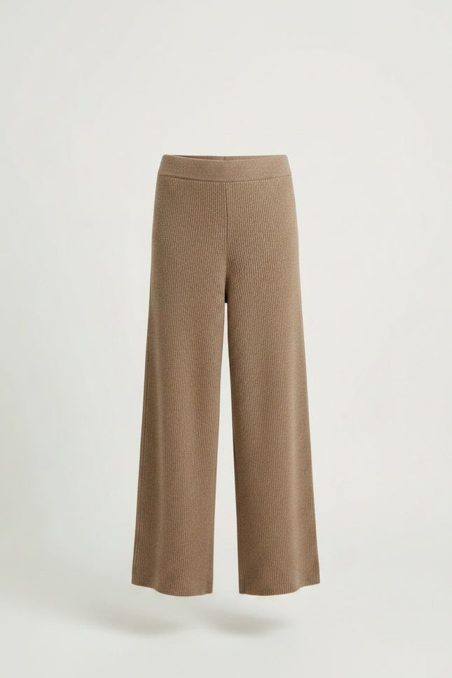Pantalon Marron Ample Tricoté Côtelé Enfant Confortable - Maille - vue 3