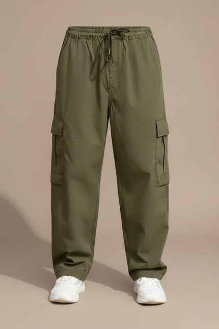 Pantalon Marron Cargo Ample Décontracté Homme Poches - Kaki Polyester - vue 3