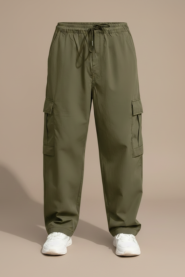 Pantalon Marron Cargo Ample Décontracté Homme Poches - Kaki Polyester - vue 3
