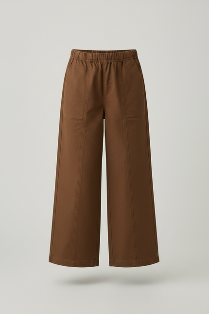 Pantalon Marron Ample Coton Décontracté Enfant - Toile - vue 3