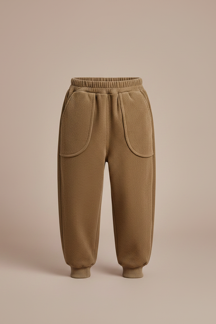 Pantalon Marron Côtelé Élastiqué Ample Enfants - Kaki Cordé - vue 3