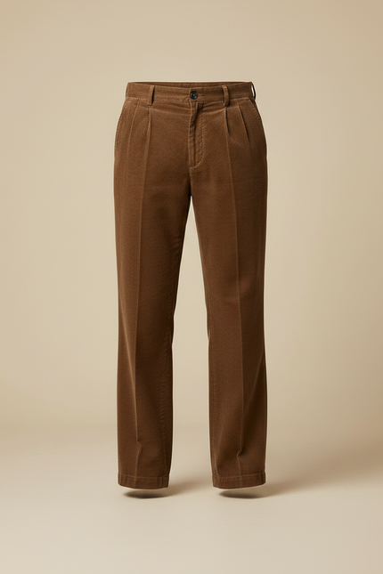 Pantalon Marron Côtelé Ample Décontracté Homme Élégant - Cordé - vue 3