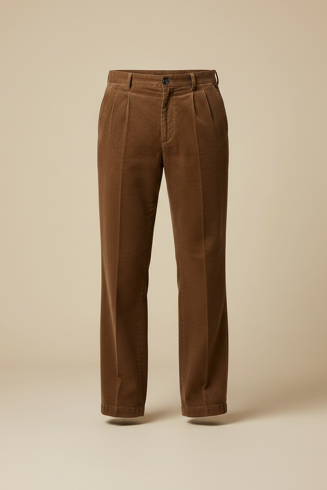 Pantalon Marron Côtelé Ample Décontracté Homme Élégant - Cordé - vue 3