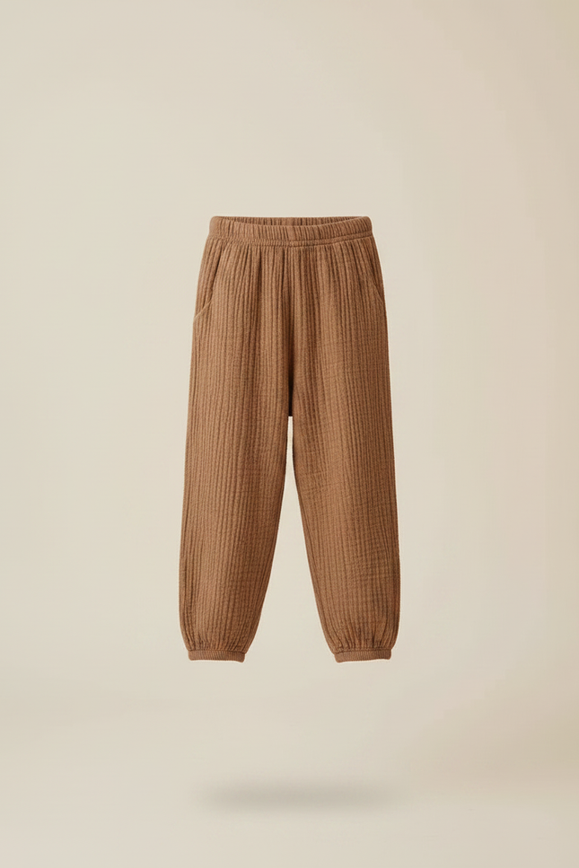 Pantalon Marron Côtelé Ample Confortable Enfant Coton - Cordé - vue 3