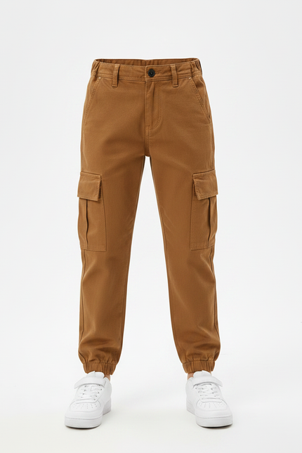 Pantalon Marron Cargo Enfant Coton Décontracté - Toile - vue 3