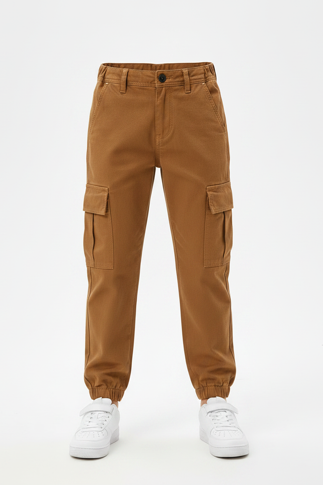 Pantalon Marron Cargo Enfant Coton Décontracté - Toile - vue 3