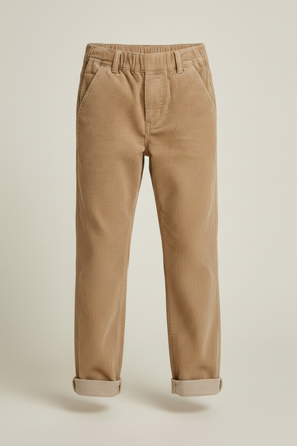 Pantalon Marron Côtelé Ample Enfant Décontracté - Camel Cordé - vue 3