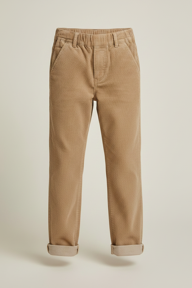 Pantalon Marron Côtelé Ample Enfant Décontracté - Camel Cordé - vue 3