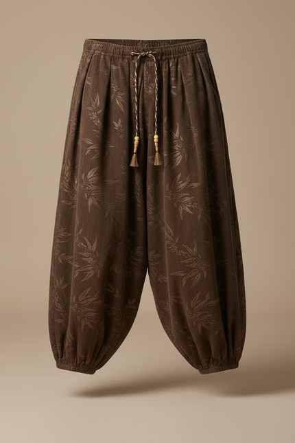 Pantalon Marron Ample Côtelé Fleur Homme Décontracté - Cordé - vue 3