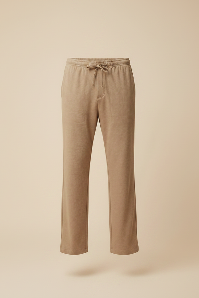 Pantalon Marron Ample Coton Lin Décontracté - Beige Molleton - vue 3