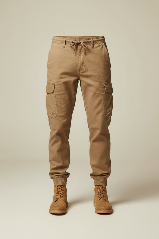 Pantalon Marron Cargo Coton Homme Multipoches Décontracté - Kaki Toile - vue 3