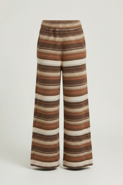 Pantalon Marron Rayé Ample Maille Confortable Enfant - vue 3