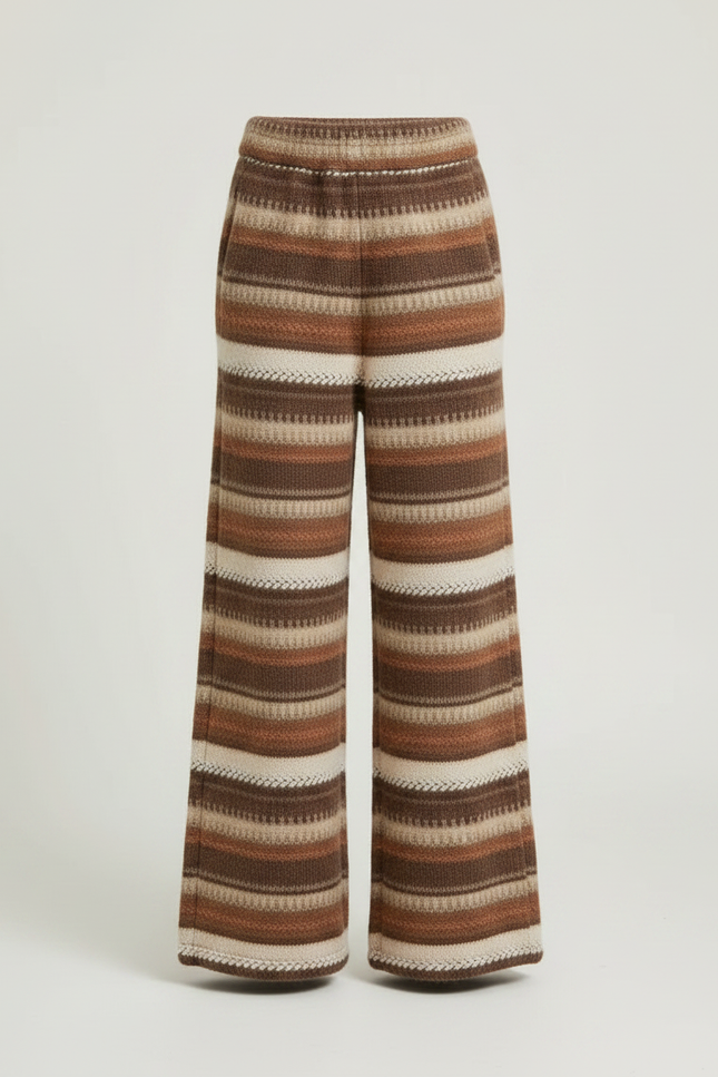 Pantalon Marron Rayé Ample Maille Confortable Enfant - vue 3