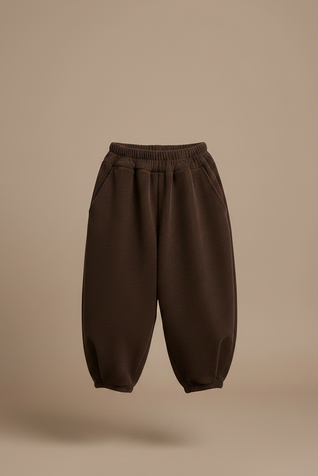 Pantalon Marron Côtelé Ample Élastique Confortable Enfant - Cordé - vue 3