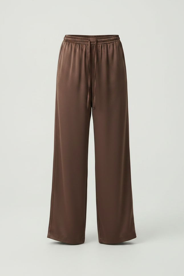 Pantalon Marron Satiné Fluide Droit Ample Élégant - vue 3