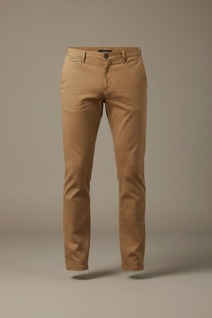 Pantalon Marron Homme Slim Fit Chino Coton Élégant - vue 3