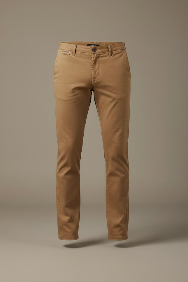 Pantalon Marron Homme Slim Fit Chino Coton Élégant - vue 3