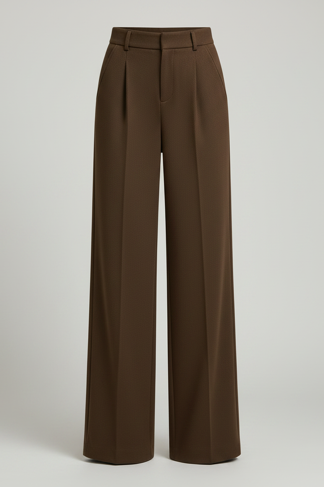 Pantalon Marron Laine Ample Plissé Élégant Femme - vue 3