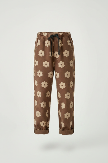 Pantalon Marron Fleuri Harem Coton Enfant - Cordé - vue 3