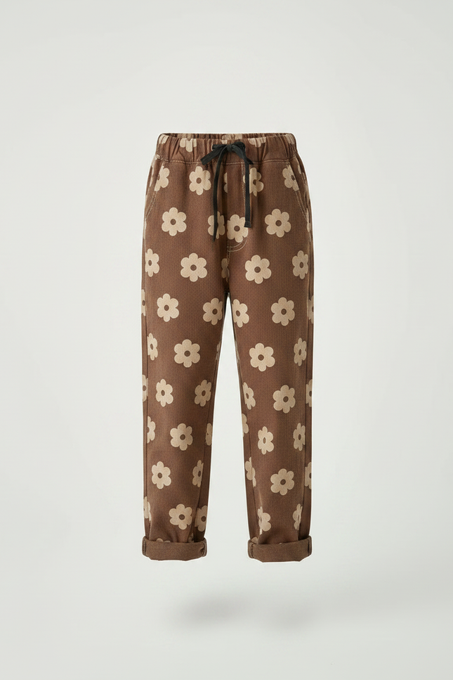 Pantalon Marron Fleuri Harem Coton Enfant - Cordé - vue 3