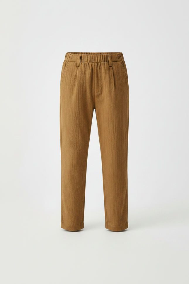 Pantalon Marron Ample Coton Plissé Garçon Décontracté - vue 3