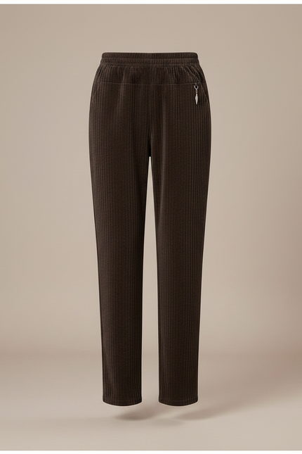 Pantalon Marron Côtelé Droit Chaud Décontracté Femme - Cordé - vue 3