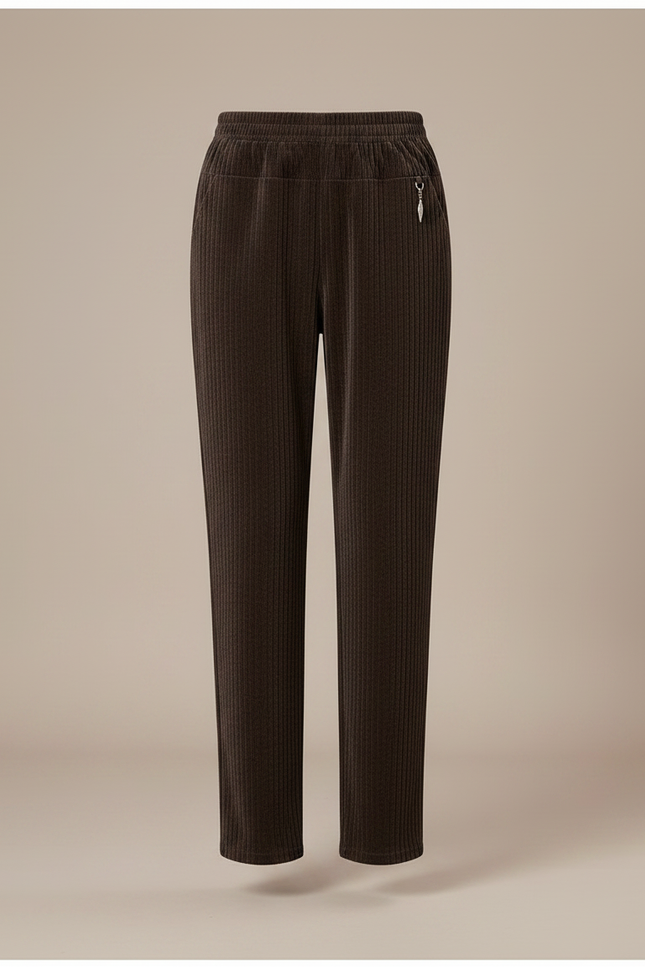 Pantalon Marron Côtelé Droit Chaud Décontracté Femme - Cordé - vue 3